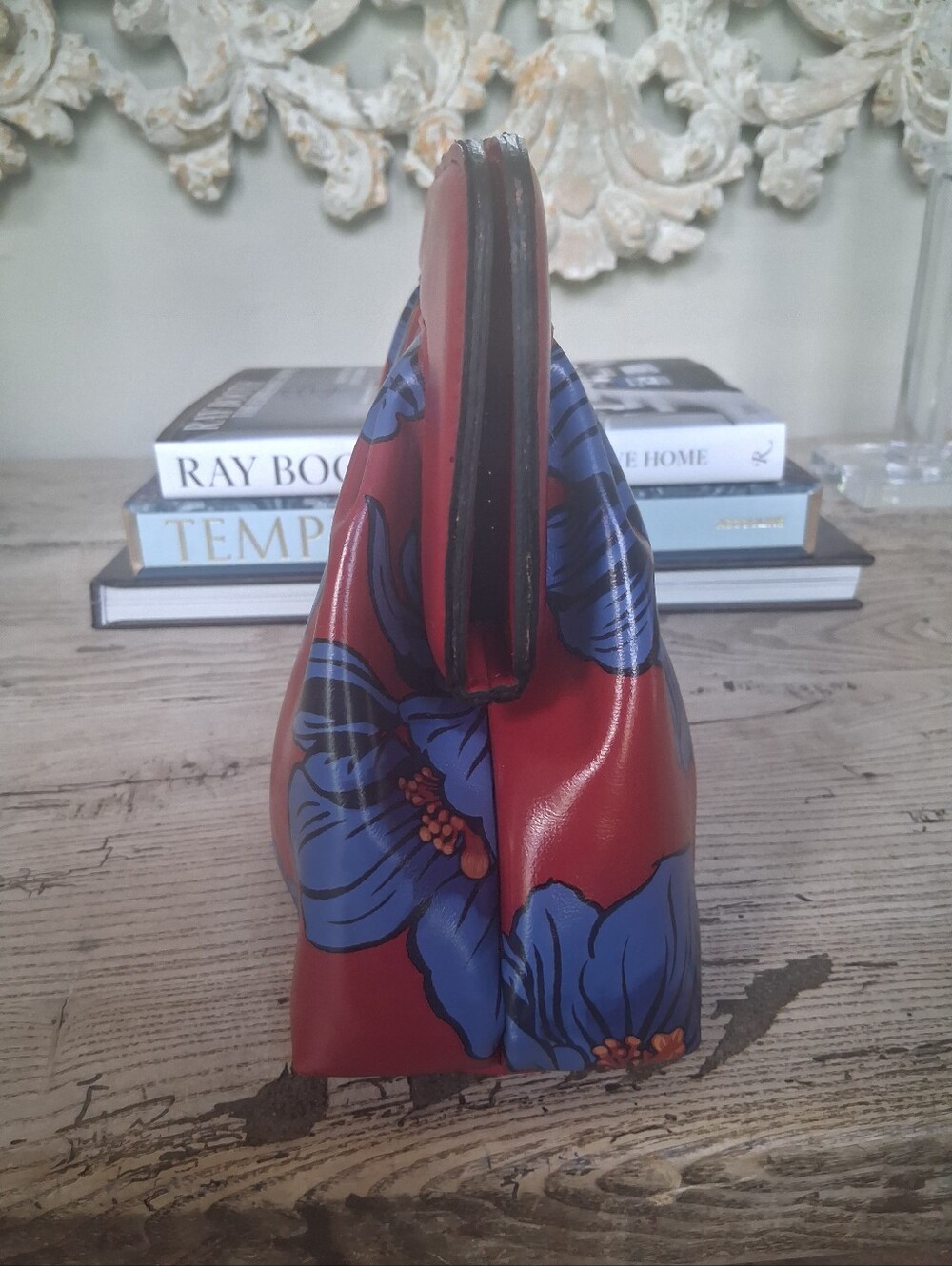 Patricua Nash Red Blue Leather Zelia Framed Clutch With brushed brass Handle Bag - Picture 5 of 9